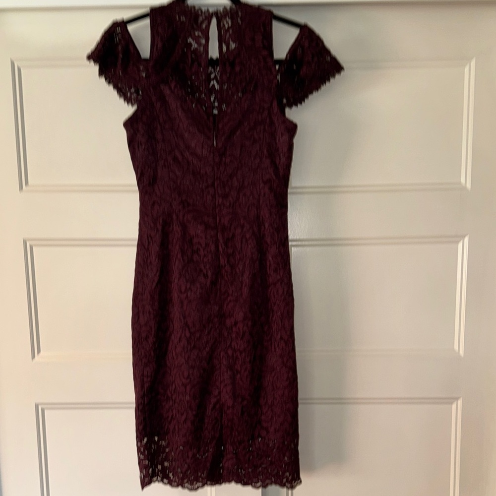 Chic Lace Mini Dress in Deep Burgundy - Picture 5 of 13